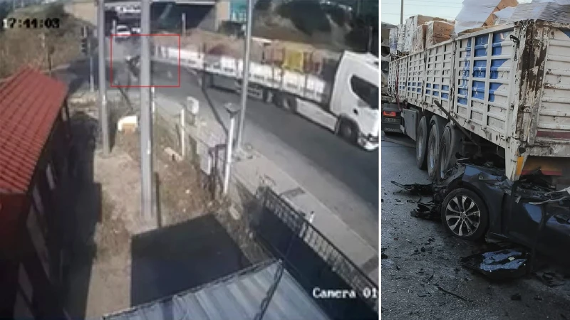 İzmir’de feci kaza: TIR'a adeta ok gibi saplandı