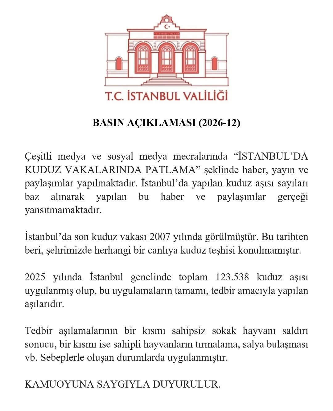 İstanbul Valiliği'nden